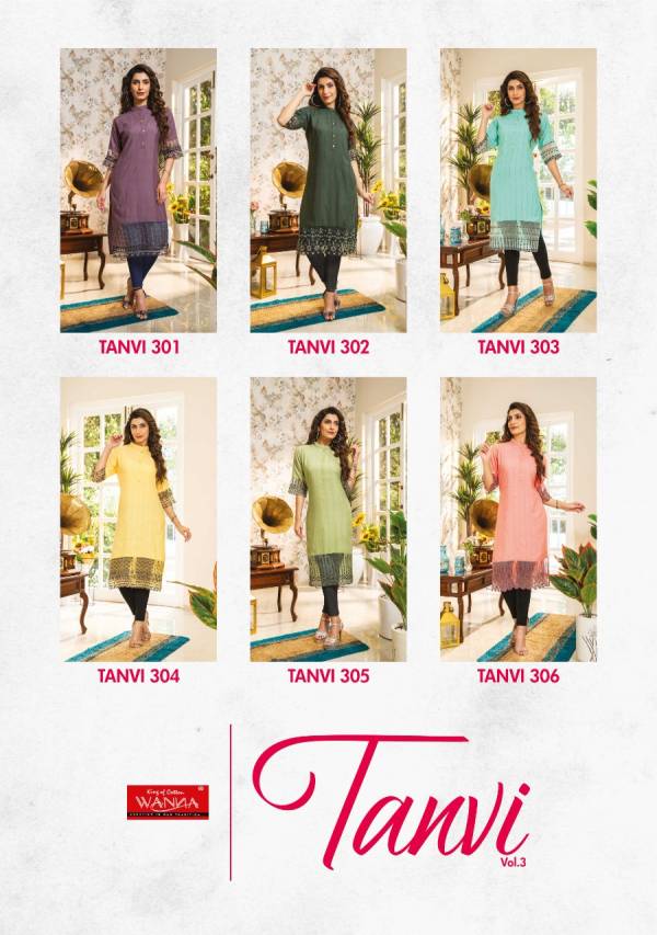 Wanna Tanvi 3 New Fancy Wear Rayon Embroidery Fancy Kurti Collection